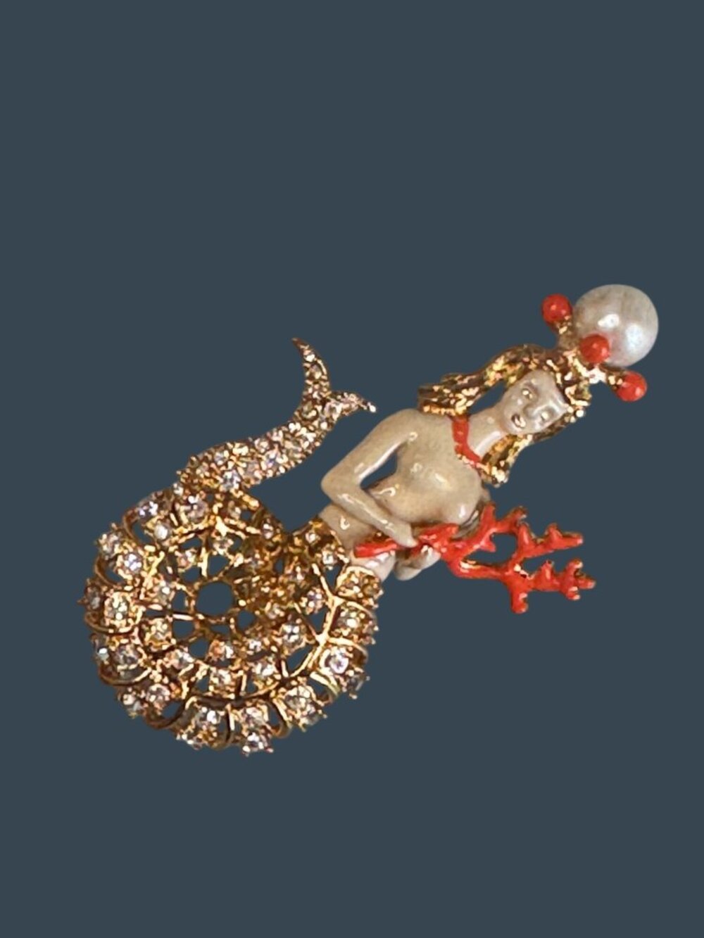 Rare Hutton Wilkinson Signed Mermaid Brooch Swarovski Crystal Tony Duquette 1990 - Picture 6 of 12